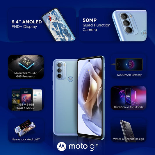 Motorola G31 64 GB, 4 GB RAM, Baby Blue, Mobile Phone