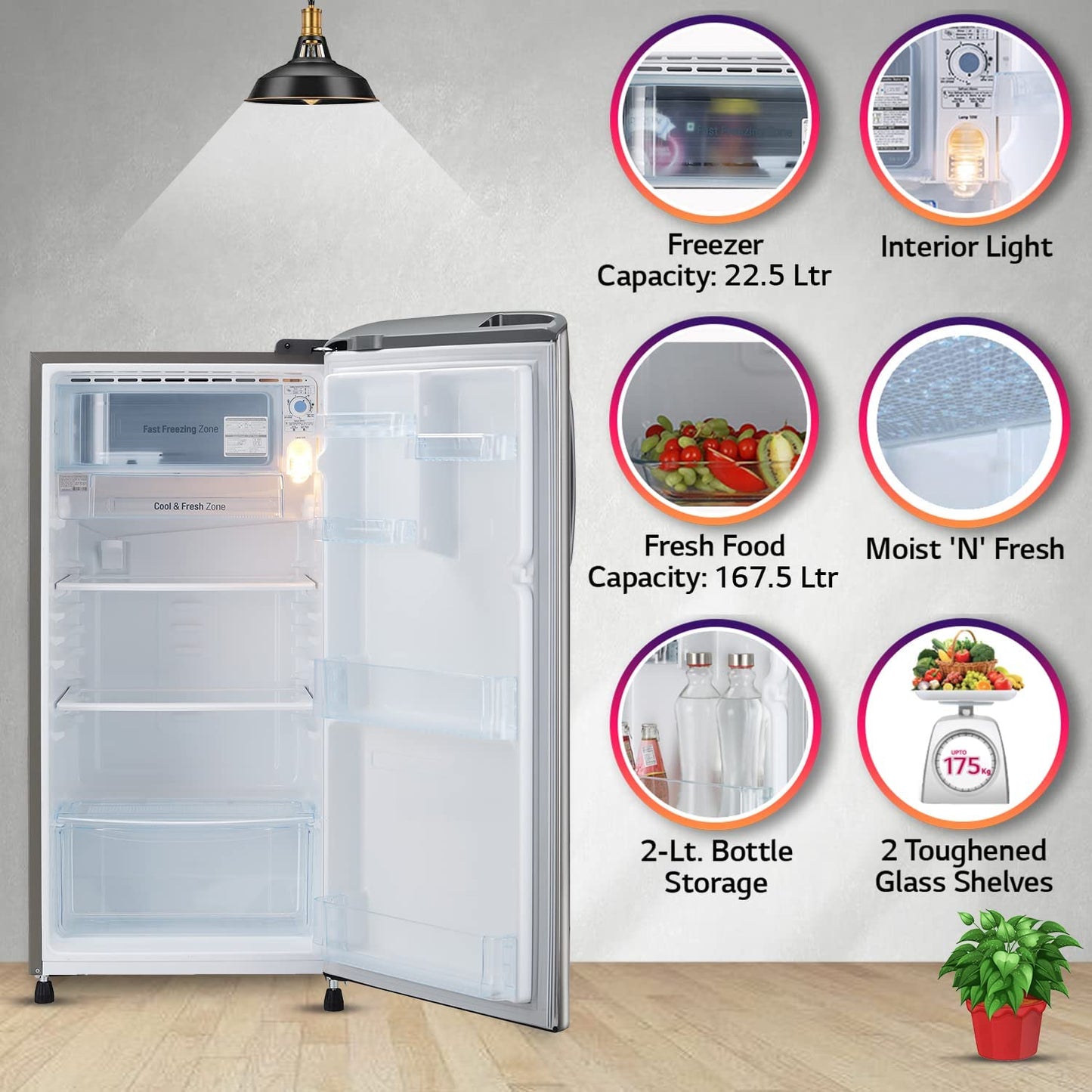 LG GL-B201APZD 185 L 3 Star Direct-Cool Single Door Refrigerator ( Shiny Steel, Fast Ice Making, Gross Volume 190 Litre)