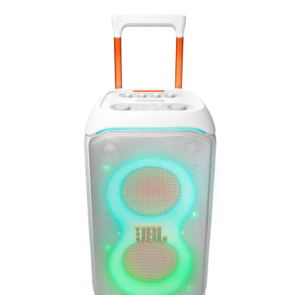 JBL Partybox 320 (White) 240W Portable Bluetooth Party Speaker | AI Sound Boost | Futuristic Light Show | 18H Battery | Mic & Guitar Input