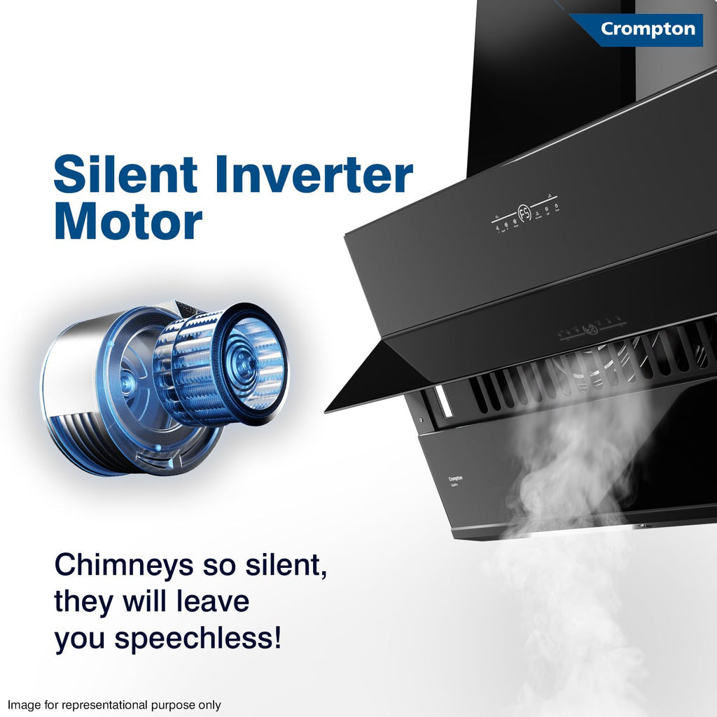 Crompton QuietPro CHD-QPVI60FLE-MBL 60cm Filterless Auto Clean Chimney with Inverter Motor & Gesture Control – 1780 CMH, Black