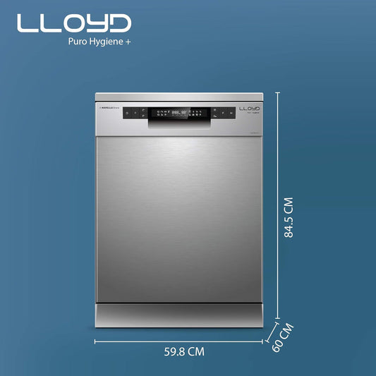 Lloyd 15 Place Settings Dishwasher (LDWF15PSA1TS) – Auto Open Dry, 65°C Hot Wash, Infinity Drawer, Dual Zone, Sparkle Clean Technology | Puro Hygiene+ Silver |