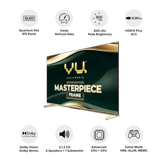 Vu 75 MASTERPIECE 3 Years Warranty 189cm (75 inches) Masterpiece Frame Series 4K QLED TV (Armani Gold)