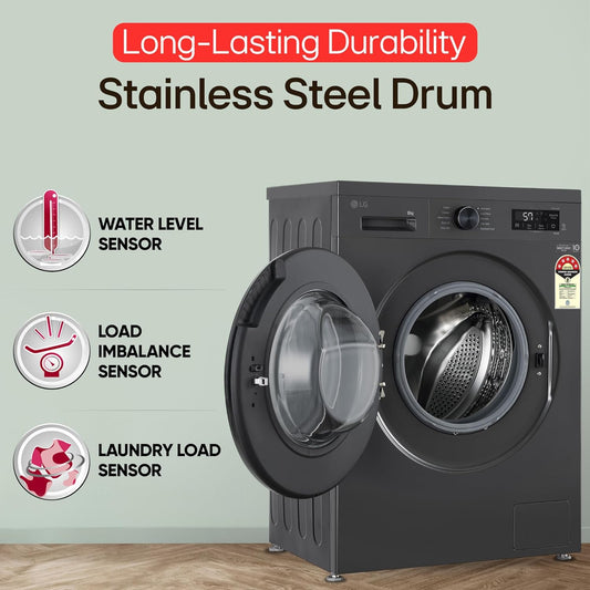 LG FHB1208Z2M 8KG Front Load Washing Machine, Inverter Direct Drive, Middle Black