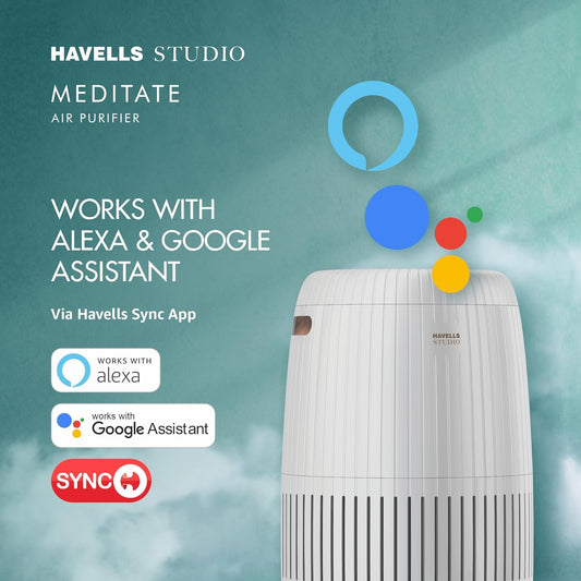Havells Studio Meditate AP 250 Air purifier | Remote Control with TiO2 module & Integrated H14 HEPA filter (Silver Satin)