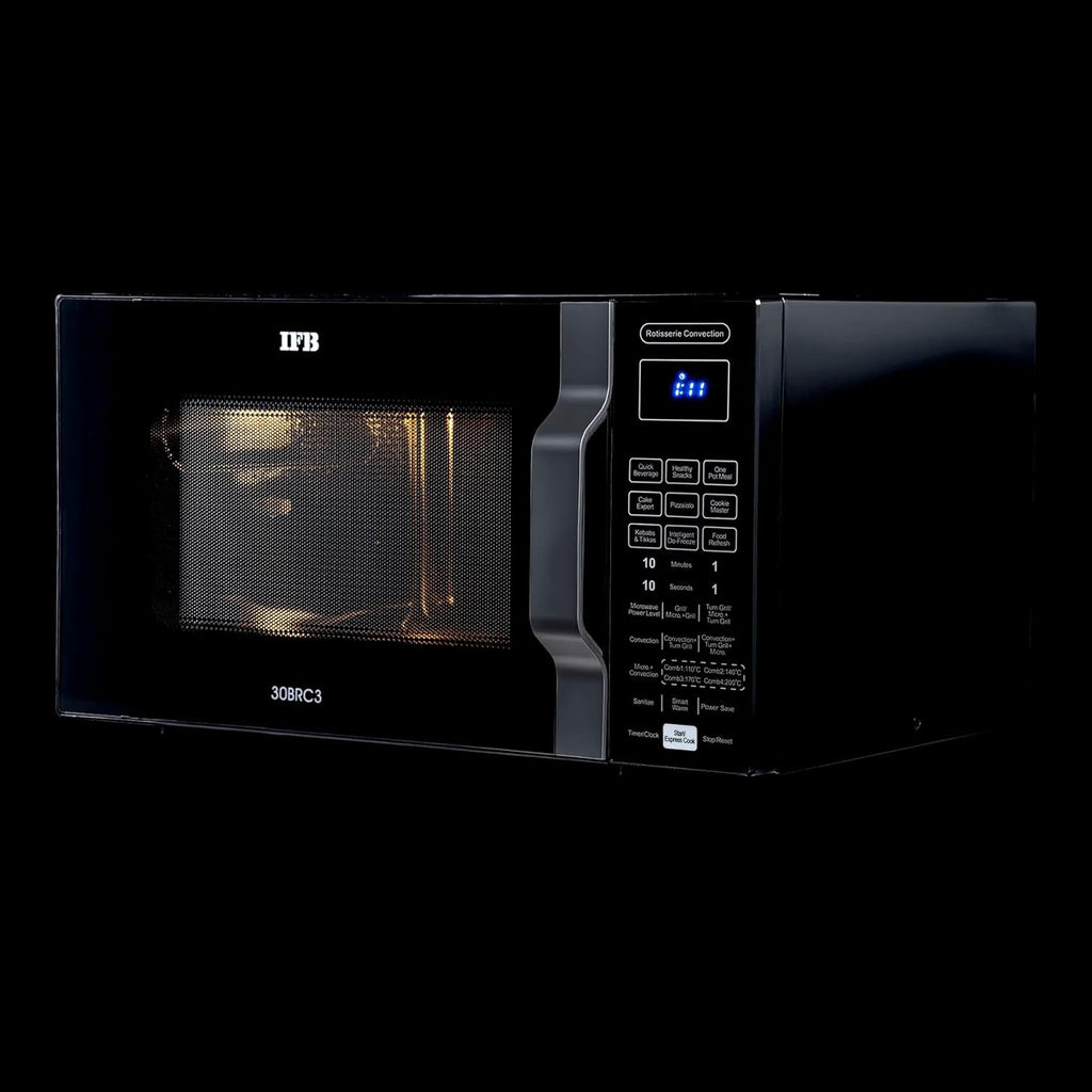 IFB 30BRC3 30L Convection Microwave Oven | Rotisserie | 101 Auto Cook Menus | Steam Clean | Touch Control | Black | 1+3 Year Warranty