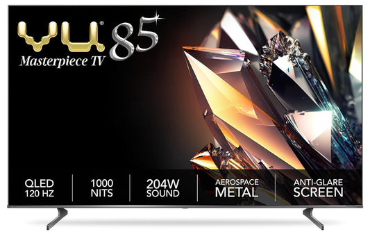 VU 85QV 3-Year Warranty 85 Inch GloLED 4K Ultra HD Smart QLED TV | Masterpiece Series | 120Hz Refresh Rate | Dolby Vision IQ | 136W DJ Sound | Jetplane Grey