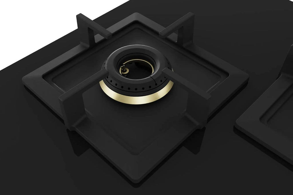 Bosch PNF9B6G20I Built in Gas Hob Black Tempered glass Glass 4 Burner Auto Ignition 90 cm Full Brass 3D Ring Burners with Matt Black Heat Shields & Cast Iron pan supports