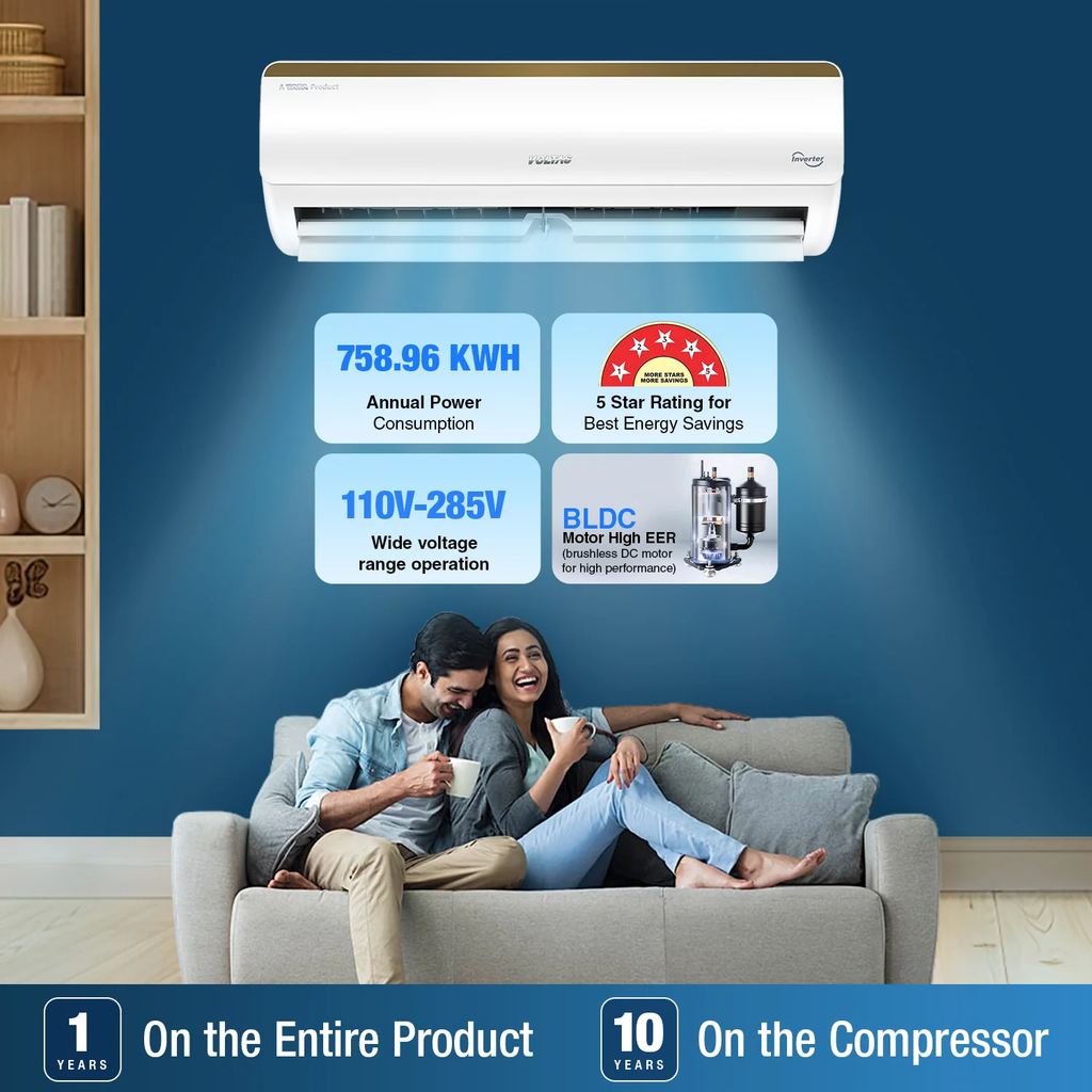 Voltas 185V Vertis Smart Elite Gold 1.5 Ton 5 Star Smart Inverter Split AC(Copper, 5-in-1 Adjustable Mode, Anti-dust Filter, White)