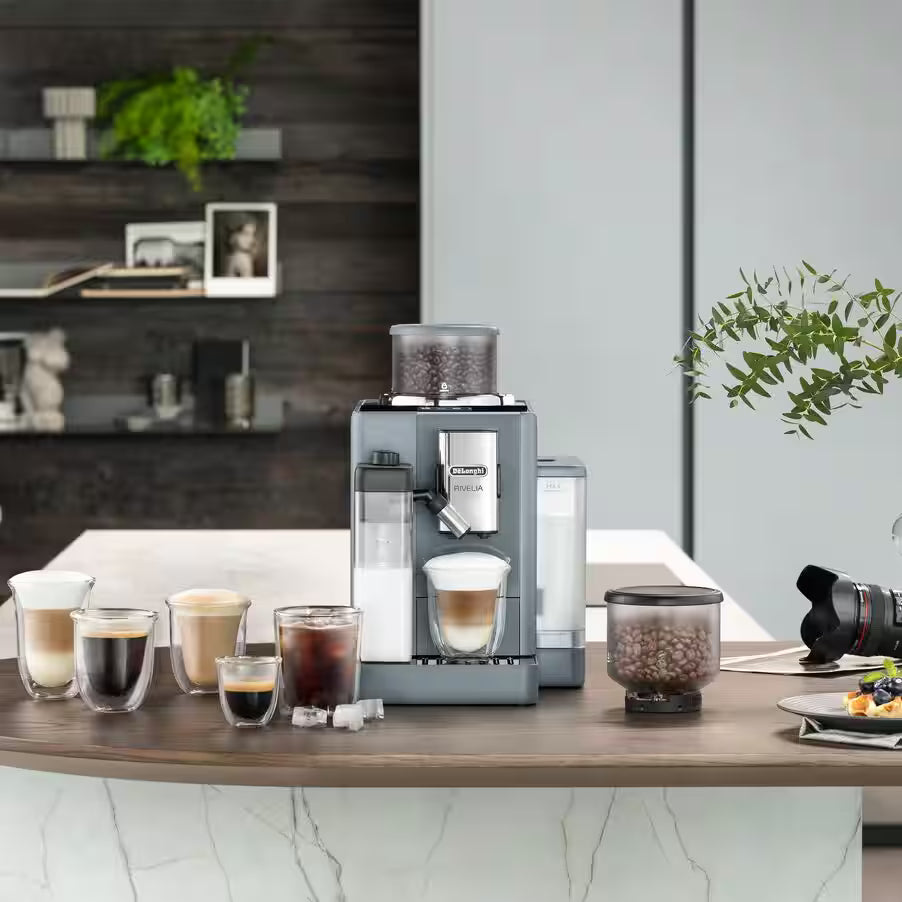 De'Longhi Rivelia EXAM440.55.G Fully Automatic Coffee Machine – LatteCrema Hot, Automatic Milk Frother, Bean-to-Cup, 16 Coffee Recipes, Compact Design, Full Touch Color Display – Grey