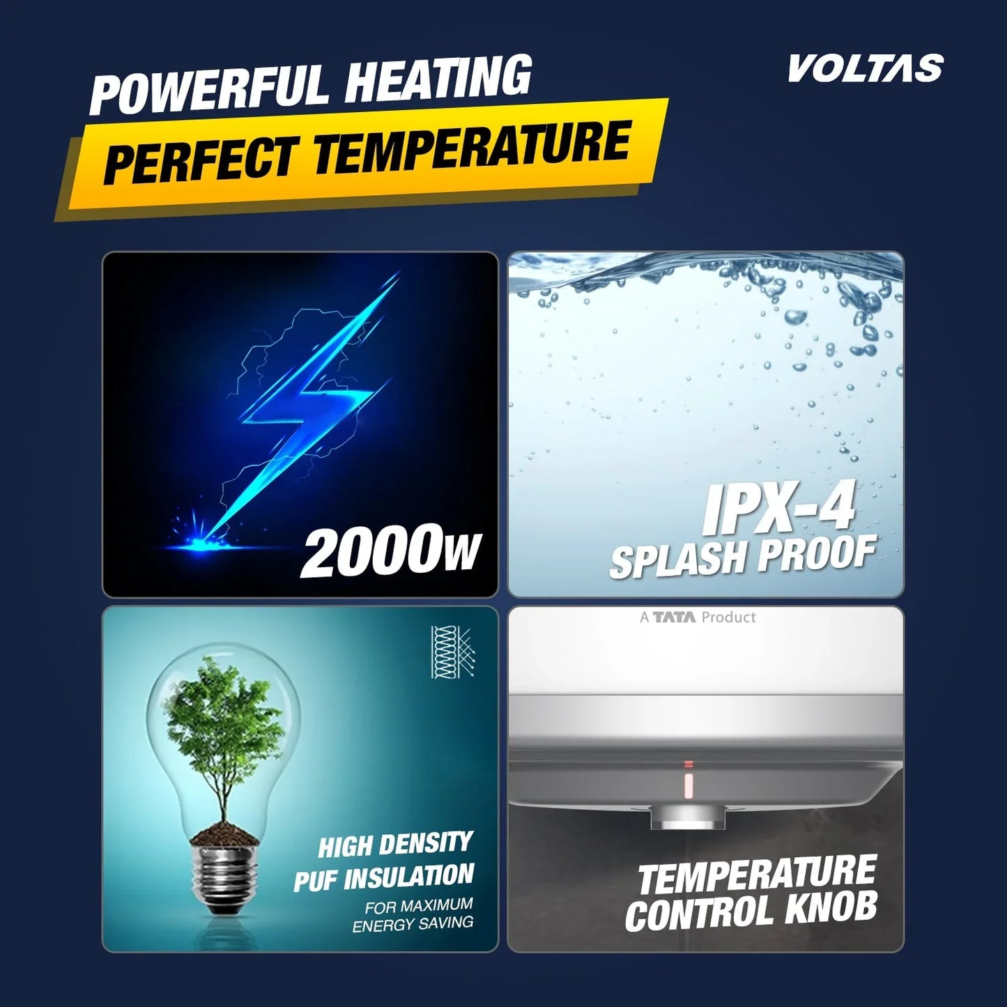Voltas Aqua Prime 15L 4-Star Water Heater (2000 W, Quartzline, Copper Element) | Free Installation | Suraj Electronics Delhi NCR 15L (2000 W) 4610035