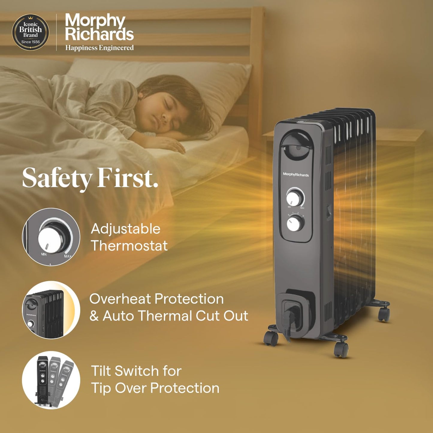 Morphy Richards OFR 9F Wave Fin 2400W Oil Filled Room Heater with 400W PTC Fan | ISI Certified | Suraj Electronics Delhi NCRu