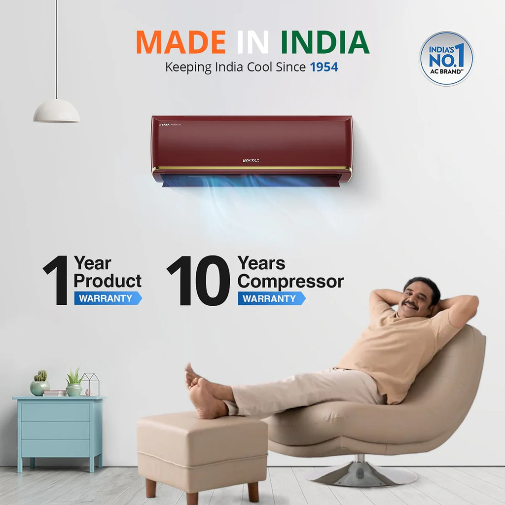 Voltas 183V Vertis Zen Deep Wine 1.5 Ton 3 Star Inverter Split AC – Ice-Wash Technology, Turbo Cooling, Copper Condenser, R32 Refrigerant
