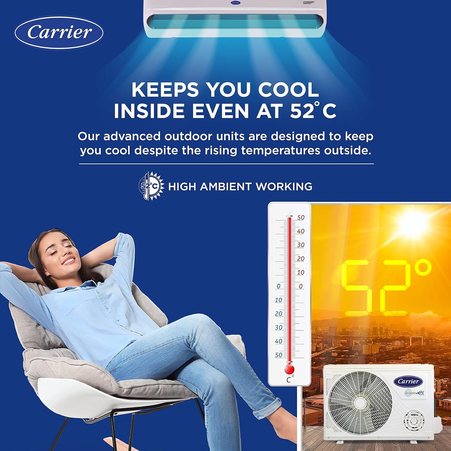 Carrier 1.5 Ton 3 Star AI Flexicool Hybridjet Inverter Split AC | 4-in-1 Convertible | Copper | Suraj Electronics Delhi NCR