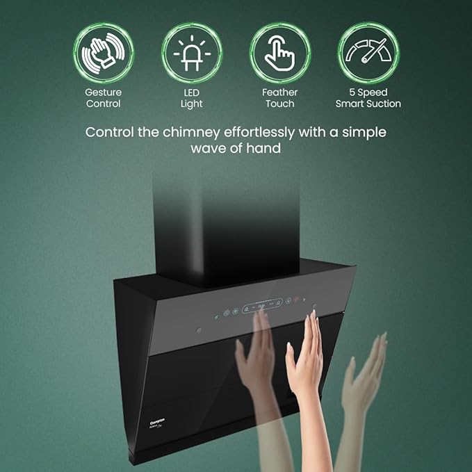 Crompton CHD-AQI60FLE-IND BLDC 1700m3/hr 60cm Slant Chimney AQ NONA| Filterless Intelligent Autoclean| Built In Oil Collector| Touch+Motion Sensor Control|10Yrs Motor & 4Yrs Overall Warranty