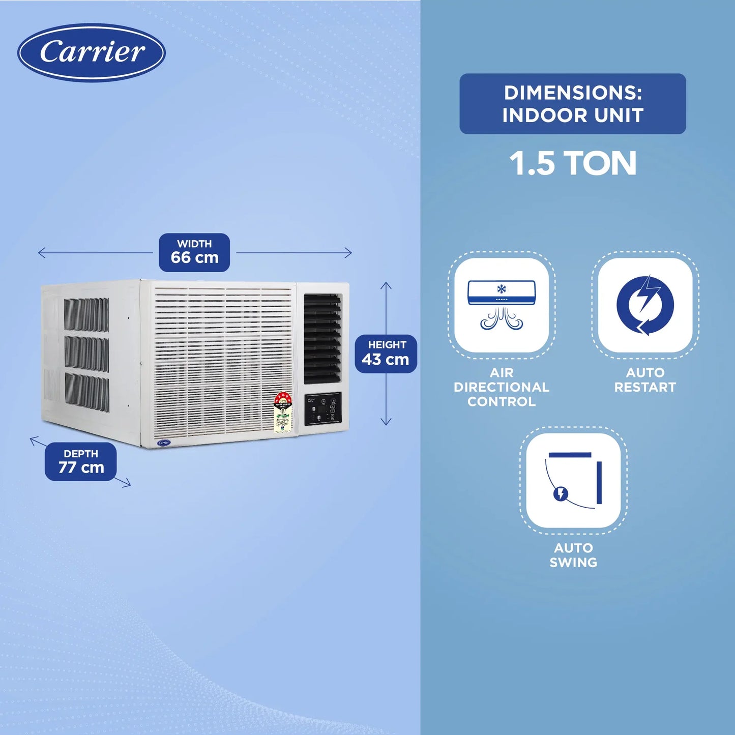 Carrier CIW18EC5R33F1 1.5Ton 5 Star Window Inverter AC( Copper, Dust Filter & Turbo Mode, 2024 Model, Estrella Exi,,White)
