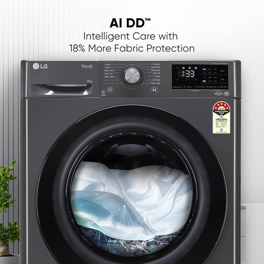 LG 8 Kg Front Load Washing Machine FHP1208Z5M | AI DD Technology | Steam for Hygiene | Inverter Motor | Wi-Fi Enabled | Middle Black