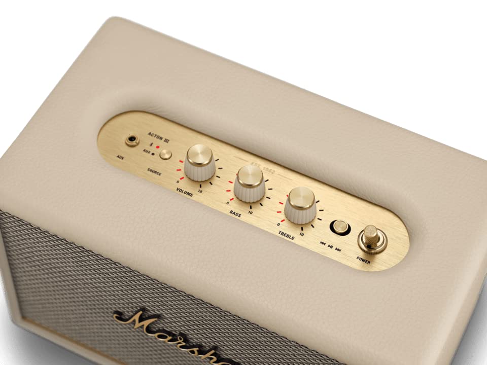 Marshall Acton III Bluetooth Speaker – Gen 3 with Wider Stereo Sound, Sustainable Design & Bluetooth 5.2 – Cream