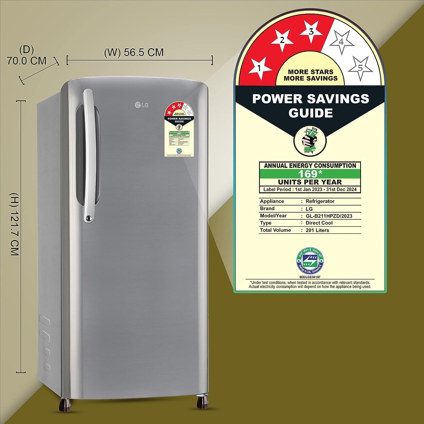 LG 201 L 3 Star Direct-Cool Single Door Refrigerator (GL-B211HPZD, Shiny Steel, Fast in Ice Making)