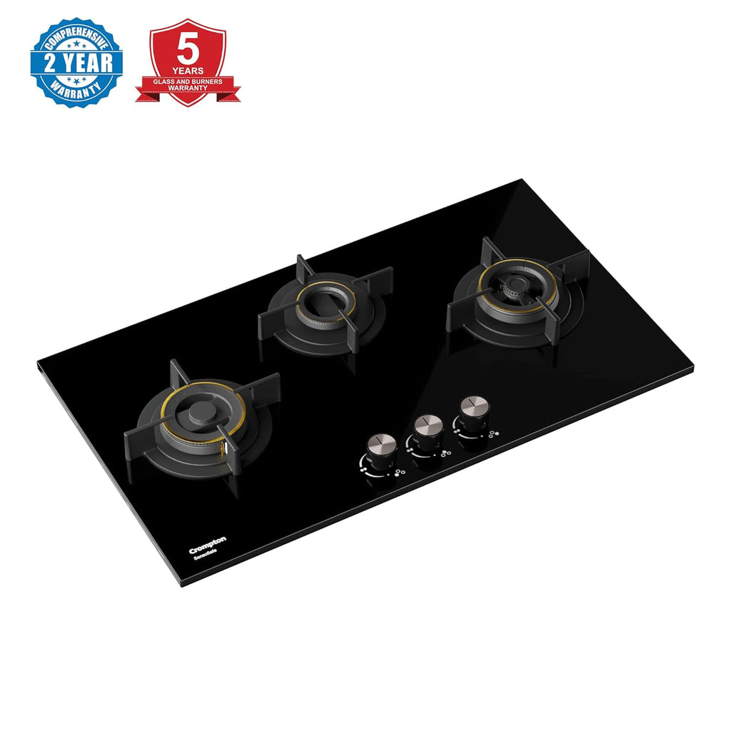 Crompton HOB-SSHB783-MBL Built-In Gas Hob SensoSafe Half Brass 78cm 3 Burners Midnight Black