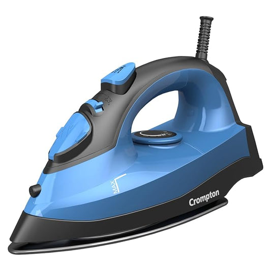 Crompton Fabrimagic Neo 1200 W Steam Iron with 180 ml water tank, Upto 15g /min Steam Output with Vertical Steaming and Non-Stick Soleplate (Blue), 6 Fabric Settings