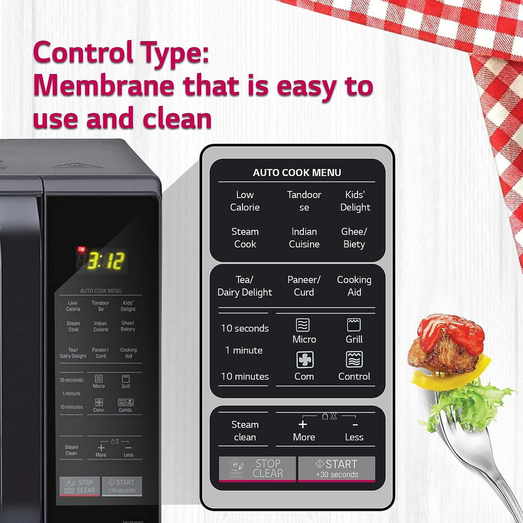 LG MC2846BG 28 L Convection Microwave Oven | 251 Auto Cook Menus | Quartz Heater | Health Plus Menu | Stainless Steel Cavity | Black