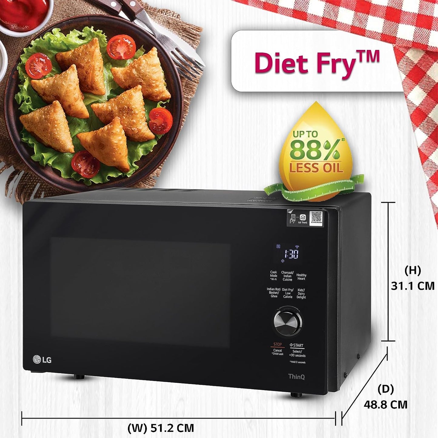 LG MJEN286UFW 28L Charcoal Convection Wi-Fi Microwave Oven | Diet Fry™, Roti Basket, Healthy Heart Recipes | Suraj Electronics Delhi NCR