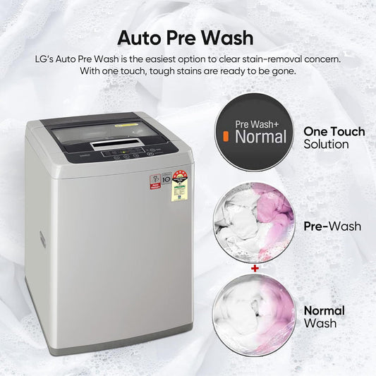 LG T75SKSF1Z 7.5 Kg 5 Star Smart Inverter Top Load Washing Machine with TurboDrum & Smart Motion – Middle Free Silver