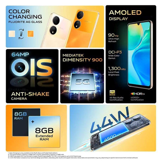 Vivo Y100A 5G 128 GB, 8 GB RAM, Twilight Gold, Mobile Phone