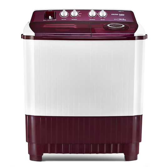 Voltas Beko WTT140ABRT 14 Kg 5-Star Semi-Automatic Washing Machine – Burgundy | Fast Dry™, Double Cassette Filter & Special Pulsator – Suraj Electronics