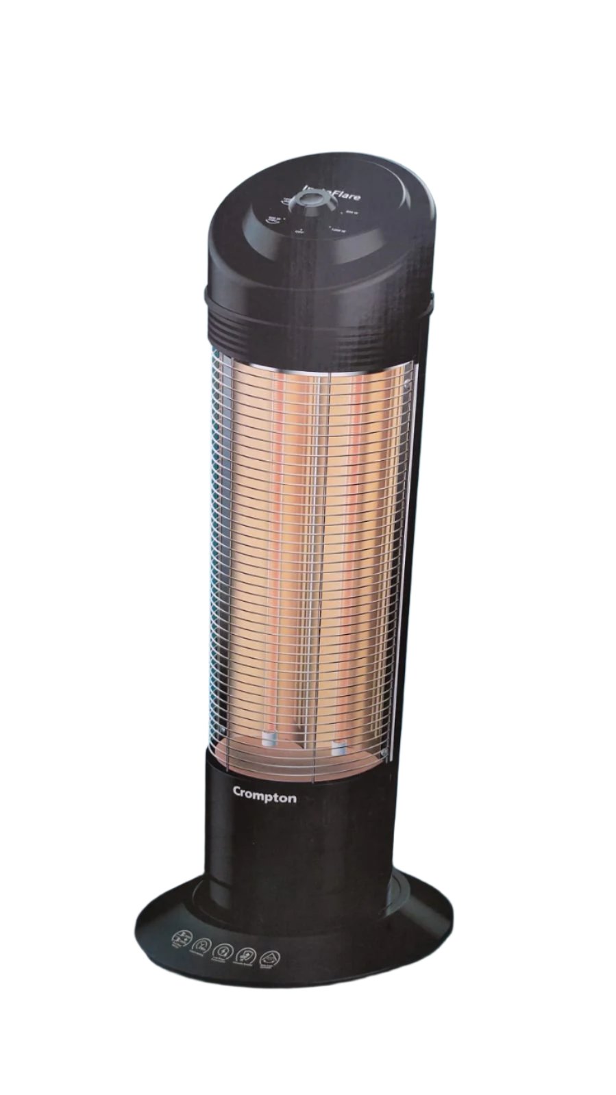 Crompton Insta Flare 1200-Watt Carbon Room Heater with Dual Heat Settings, Oscillation, Tip-Over Protection & Infrared Heating – Black