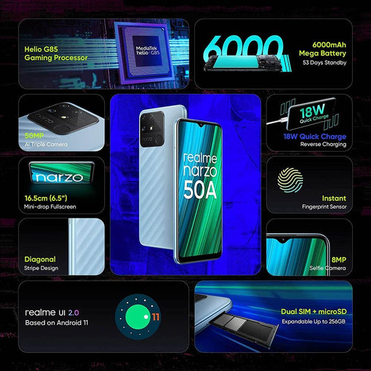 Realme Narzo 50A 128 GB, 4 GB RAM, Oxygen Blue, Mobile Phone