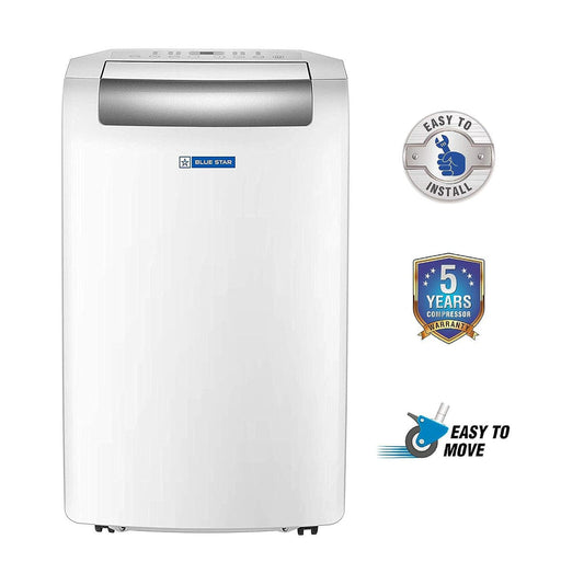 Blue Star PC12DB 1 Ton Fixed Speed Portable AC Modes-Auto/Cool/Fan/Dry, Auto Mode, Remote Control Operations, Gold Fins, White