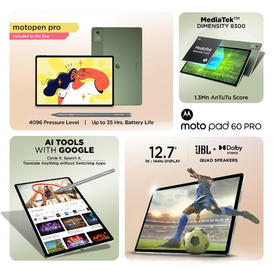Moto Pad 60 Pro Wi-Fi Tablet with Pen, 128 GB, 8 GB RAM, Green, ZAG20000IN