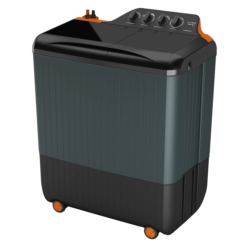 Lloyd GLWMS90HVGEX 9.0 Kg 5 Star Semi-Automatic Washing Machine | Dual Magic Filters | Toughened Glass Lids | Anti-Bacterial Body | Vibrant Orange & Grey