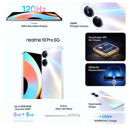 Realme 10 Pro 5G 128 GB, 8 GB RAM, Hyperspace, Mobile Phone