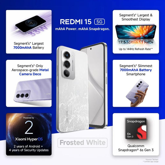 Redmi 15 5G 256 GB, 8 GB RAM, Frosted White, Mobile Phone