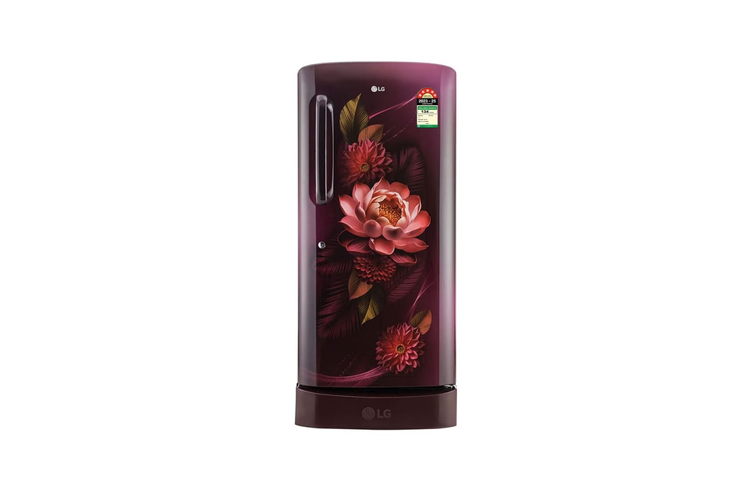 LG 210L Single Door Refrigerator, Base Stand Drawer, Smart Inverter Compressor, Red Water Lily, 5 Star — GL-D231ARWU — product view