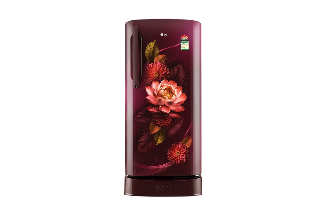 LG 201L Single Door Refrigerator, Base Stand Drawer, Smart Inverter Compressor, Red Water Lily Finish, 5 Star — GL-D211HRWZ — product view
