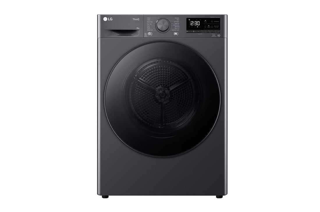 LG 9 kg Dryer with Dual Inverter Heat Pump™, EcoHybrid Technology, Middle Black — DHV09SAM — product view