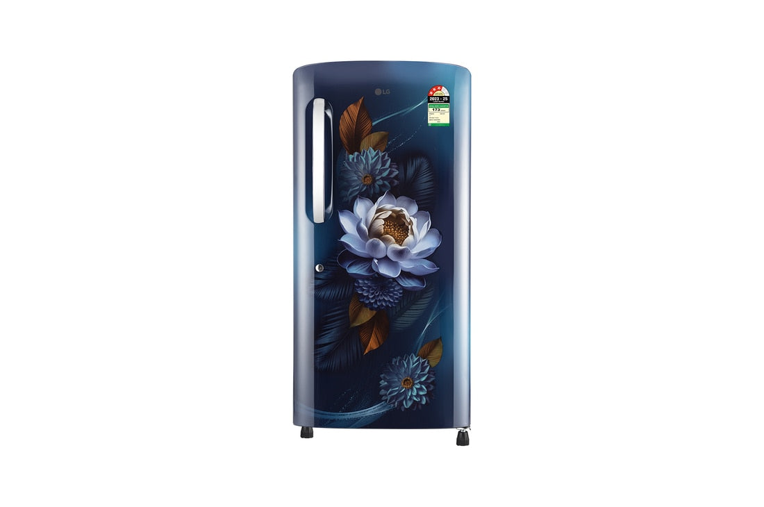 LG 210 L Single Door Refrigerator, Anti-Bacterial Gasket, Toughned Glass Shelves, Blue Water Lily, 3 Star — GL-B231ABWD — product view