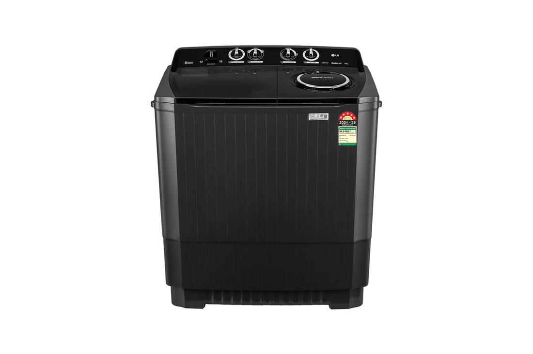 LG 11.5Kg Semi Automatic Washing Machine, Roller Jet Pulsator + Soak, Full Black, 5 Star — P115ASLAZ — product view