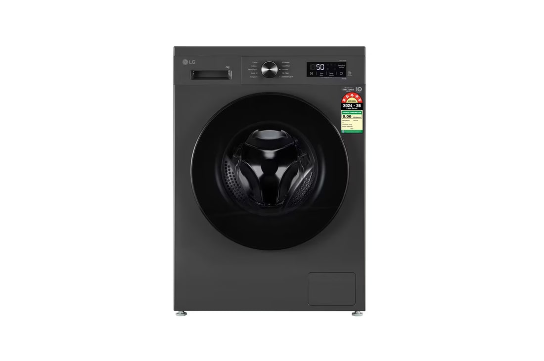 LG 7Kg Front Load Washing Machine, Inverter Direct Drive™, Direct Drive Motor, Middle Black, 5 Star — FHB1207Z4M — product view