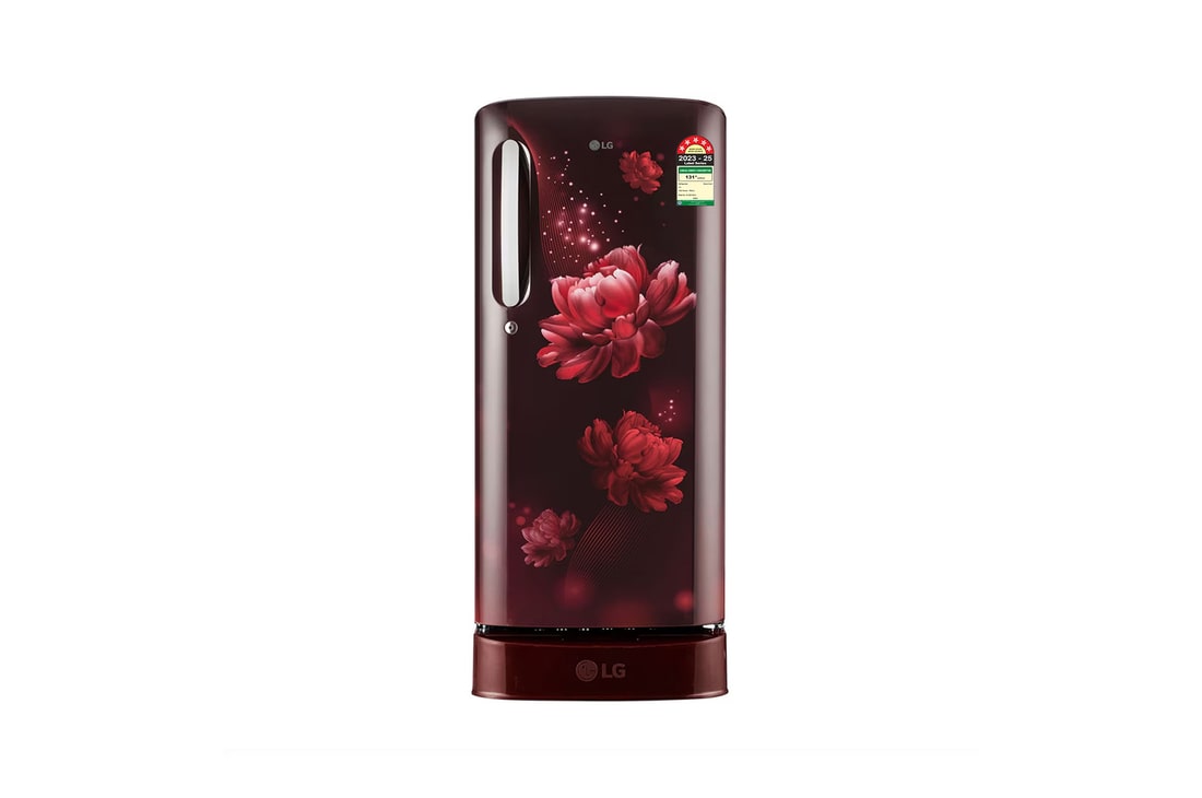 LG 185 L Single Door Refrigerator, Base Stand Drawer, Smart Inverter Compressor, Scarlet Charm, 2 Star — GL-D201ASCU — product view