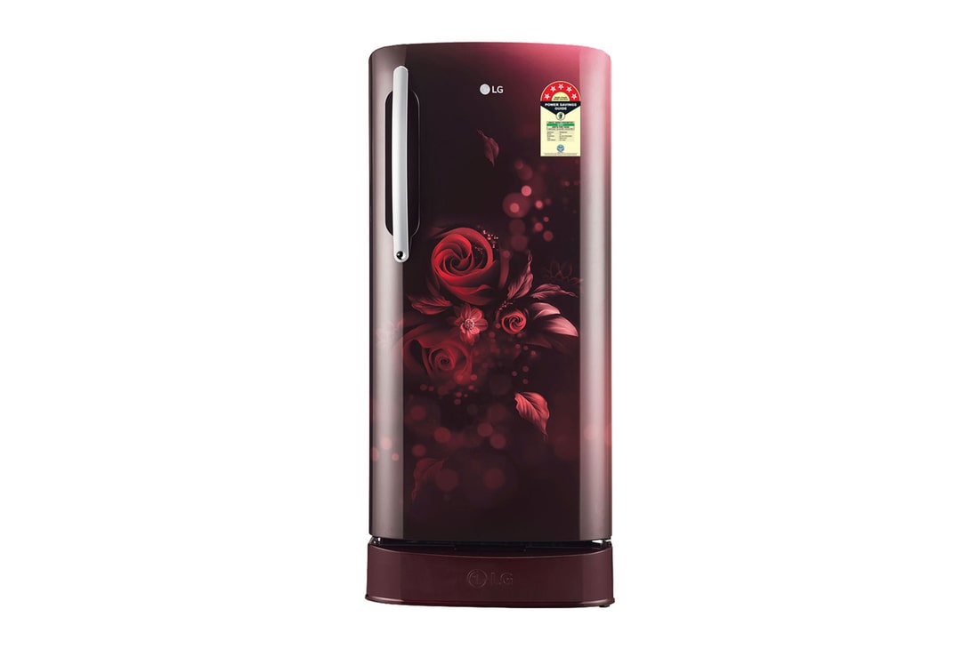 LG 201L Single Door Refrigerator with Smart Inverter Compressor, Base Stand Drawer, Scarlet Euphoria Finish, 5 Star — GL-D211HSEZ — product view