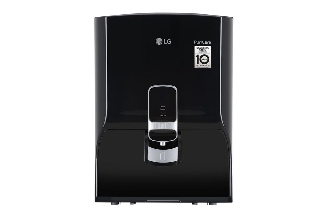 LG 8L RO + Mineral Booster Water Purifier, Stainless Steel Tank, Black — WW141NF — product view