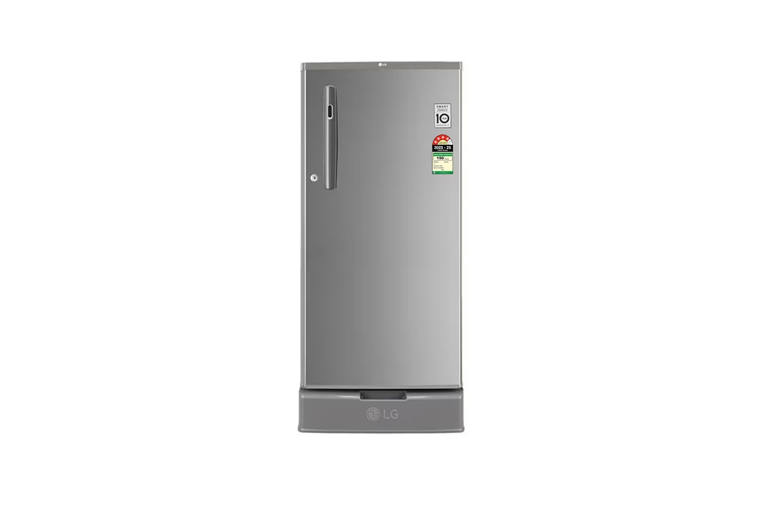 LG 185L Single Door Refrigerator, Base Stand Drawer, Smart Inverter Compressor, Smart Connect, Shiny Steel, 4 Star — GL-D199OPZY — product view