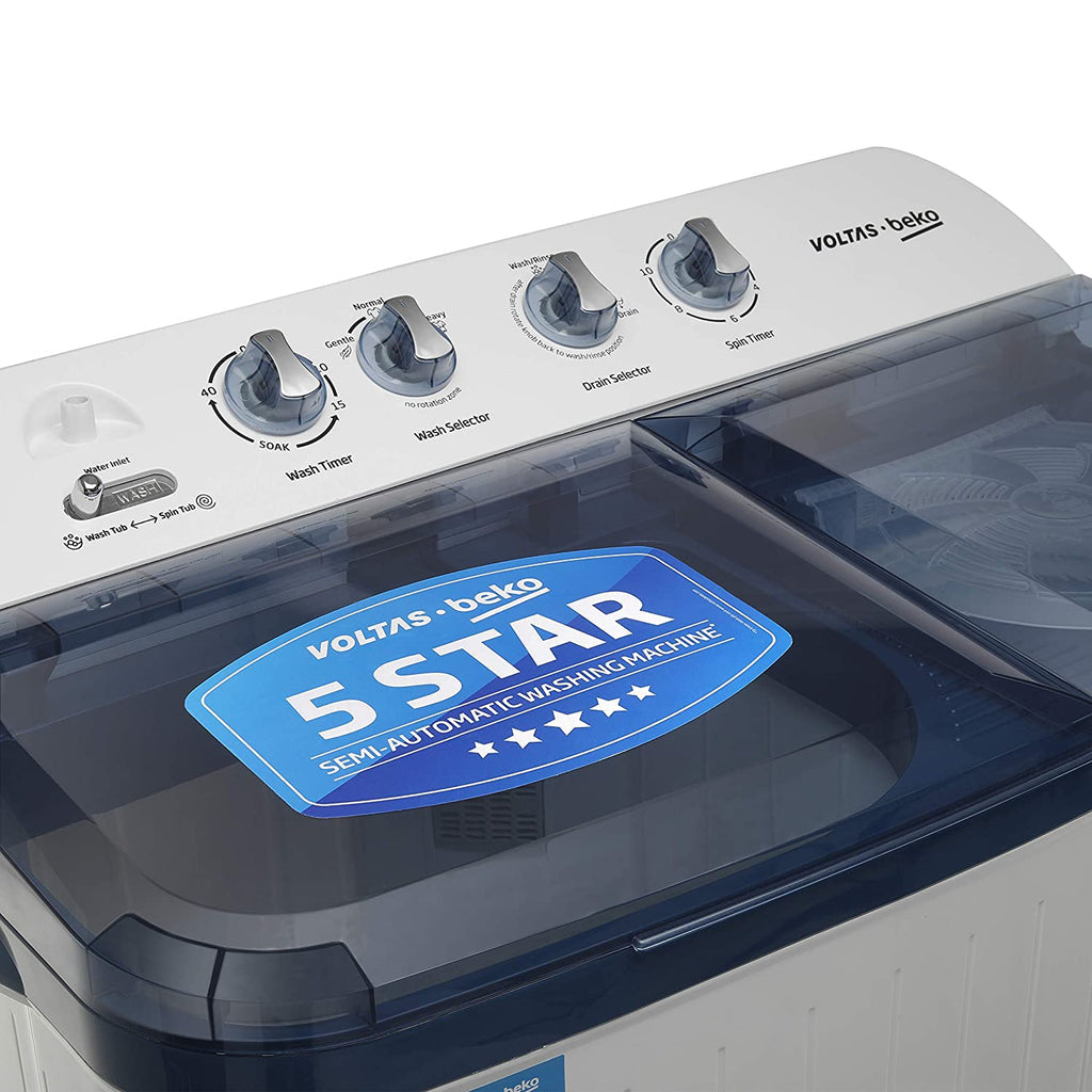 Voltas Beko WTT70DBLT 7 kg Semi-Automatic Top Loading Washing Machine Appliance, Double Waterfall (Sky Blue)