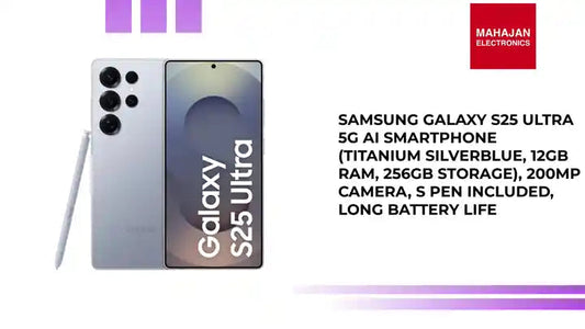 Samsung Galaxy S25 Ultra 5G AI Smartphone (Titanium SilverBlue, 12GB RAM, 256GB Storage), 200MP Camera, S Pen Included, Long Battery Life