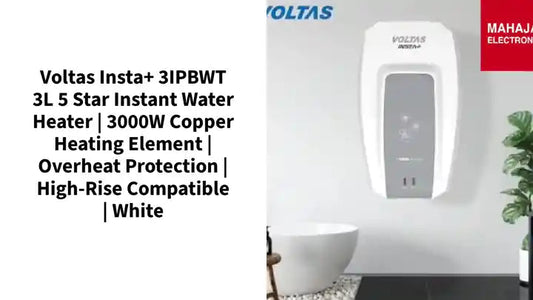 Voltas Insta+ 3IPBWT 3L 5 Star Instant Water Heater | 3000W Copper Heating Element | Overheat Protection | High-Rise Compatible | White