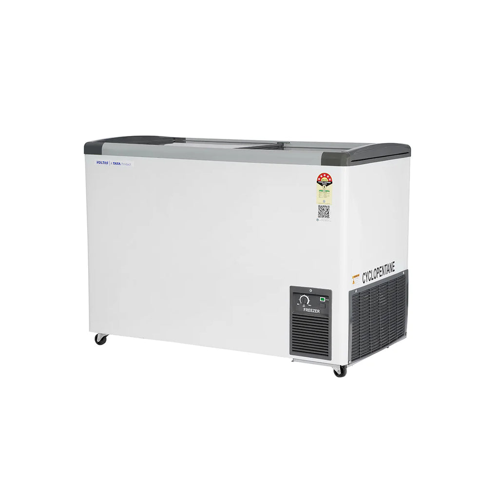 Voltas GT340GA5-W-G3 275L 5 Star Glass Top Deep Freezer (Convertible, Dual Temperature, Anti-Corrosive Body)